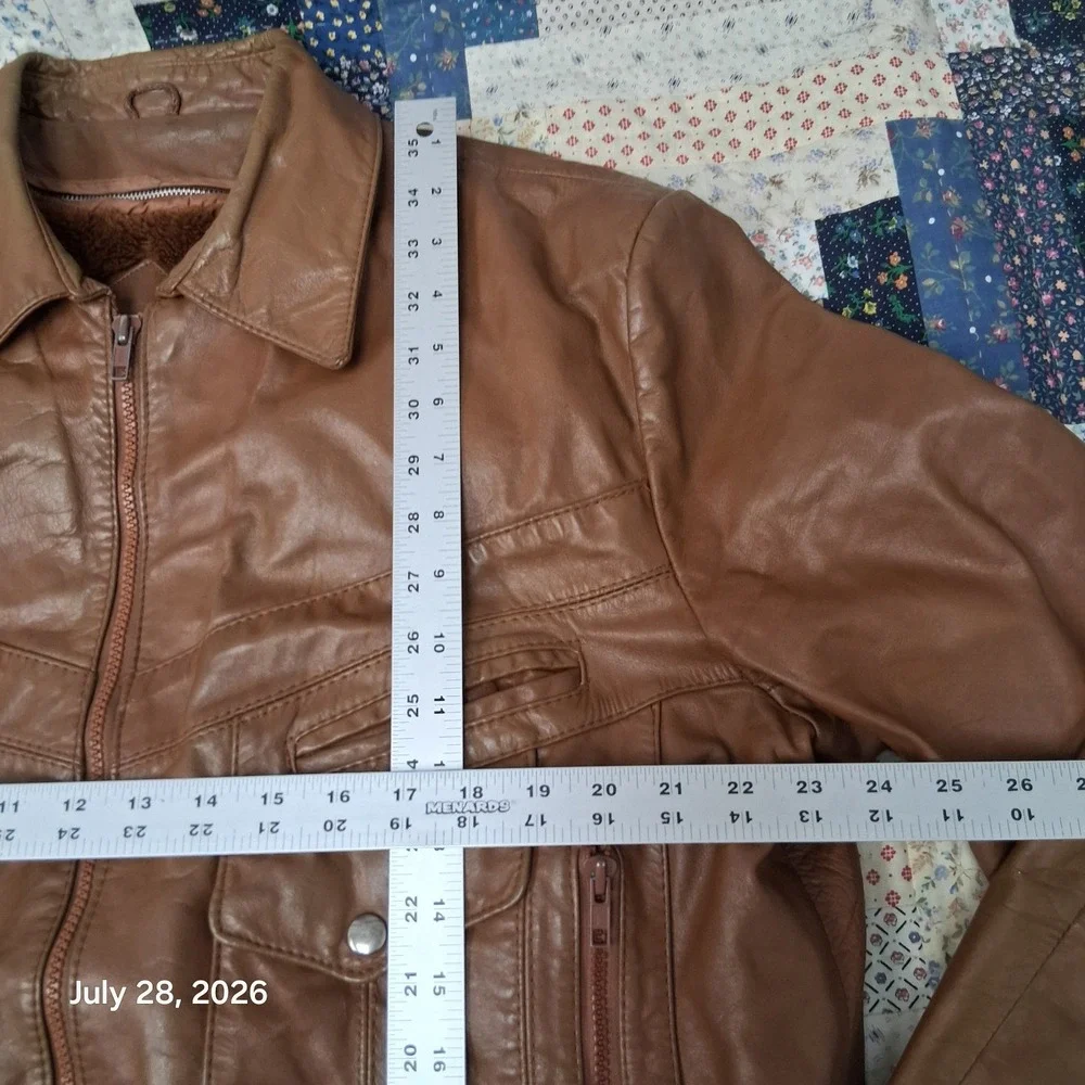 Vintage 80s Bermans Mens 48X Tan Leather Utility Bomber Removable Liner